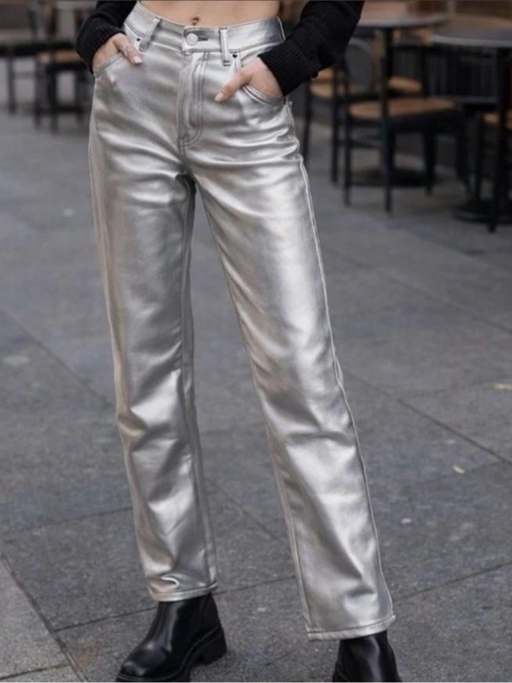 Abercrombie & Fitch 90s Straights Ultra High Rise Metallic Faux LeatherJeans 0